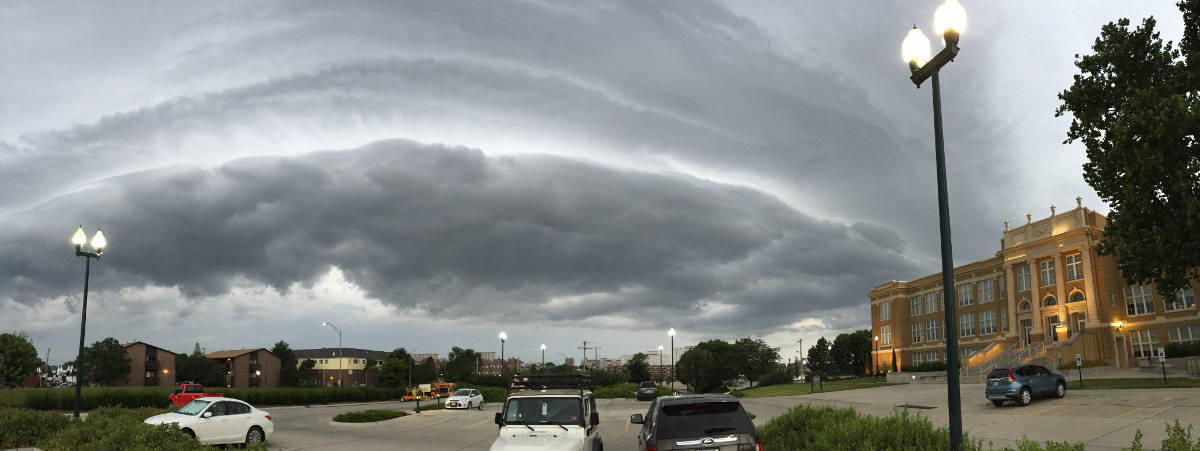 Photograph of a cold front as it rolls over UNL campus.